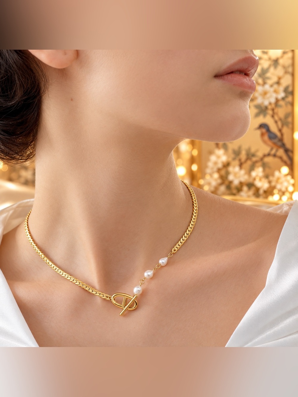 Minimalist Gold Pearl Chain Choker Necklace | Elegant Quiet Luxury Necklace